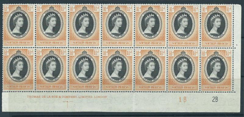 Northern Rhodesia  SG 60 MUH  Corner Block x 14 Plate 1B 2B