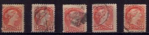 #37 Used x5 ea Canada QV 3 cent F-VF