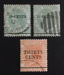 MALAYA Straits Settlements 1891 QV 3V overprints Fine Used SG#86&87 M3877