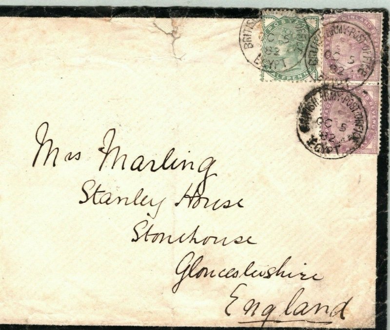 GB MILITARY Used Abroad EGYPT CAMPAIGN MAIL British Army PO Cover 1882 Glos 48j