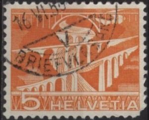 Switzerland 329 (used, pulled corner) 5c viaducts, orange (1949)