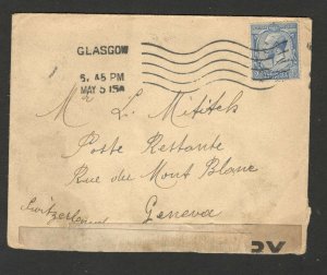 GB-UNITED KINGDOM TO SWITZERLAND-CENSORED LETTER-WWI -1915.