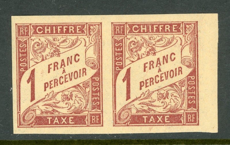 French Colony 1894 General Issues 1Fr Red Due Sc #J22 Mint MARGIN PAIR D876