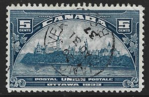 CANADA - #202 - 5c UPU MEETING, PARLIAMENT BUILDINGS USED STAMP VANCOUVER CANCEL