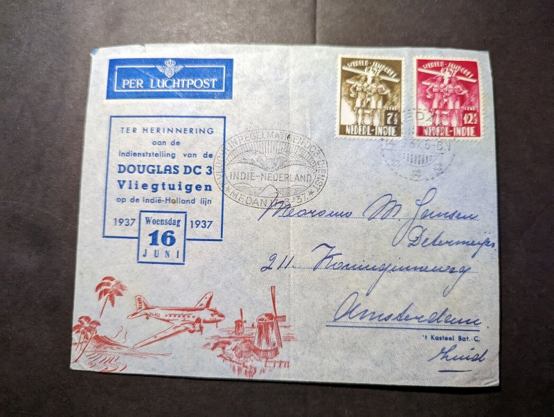 1935 Dutch Indies Airmail Cover Woensdag to Amsterdam Netherlands