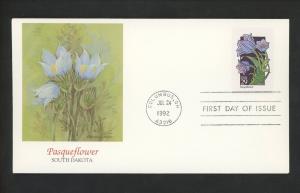 US FDC #2676 Wildflowers 1992 Fleetwood Cachet South Dakota SD Pasqueflower