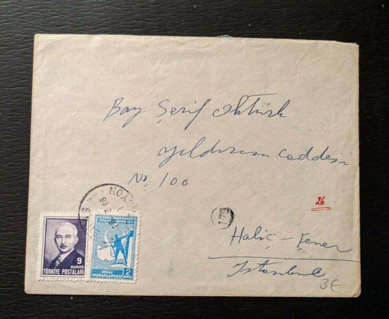 1946 Sivas Turkey Cover to Halic Fener Istanbul Turkey