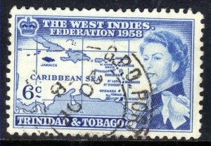Trinidad & Tobago 1958 QE2 6ct Inauguration used SG 282 ( M1195 )