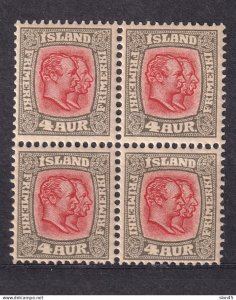 Iceland 1907 Kings 4a Block of 4 MNH 15558