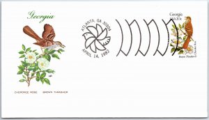 STATE BIRD AND FLOWER OF GEORGIA FIRST DAY COVER W/ HF COLLECTIBLE CACHET 1982