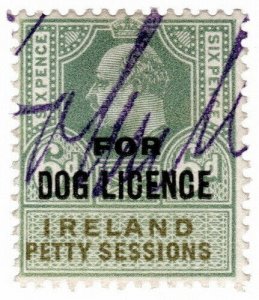 (I.B) Edward VII Revenue : Ireland Dog Licence 6d