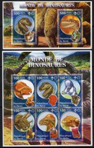 Benin 2002 World of Dinosaurs/Minerals/Scouts Sheetlet (6)+1 S/S Perforated MNH