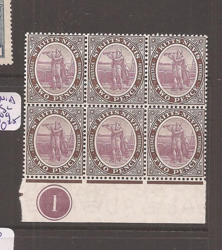 St. Kitts & Nevis 1905 SG 15, control block of 6 MNH (6ccq)