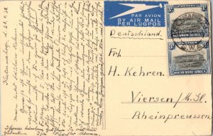 South West Africa 3d Windhoek (2) 1938 PPC Keetmanshoop Airmail to Viersen, G...