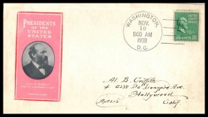 1938 Presidential Series Prexy Sc 825-1b Garfield with Harry Ioor cachet (CV