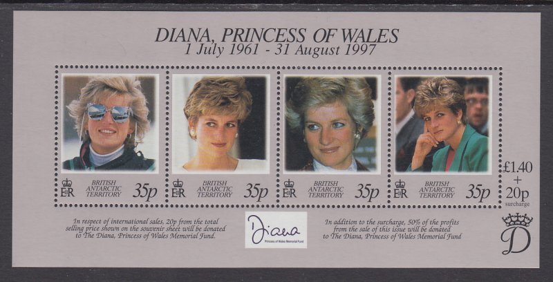 British Antarctic Territory 258 Princess Diana Souvenir Sheet MNH VF