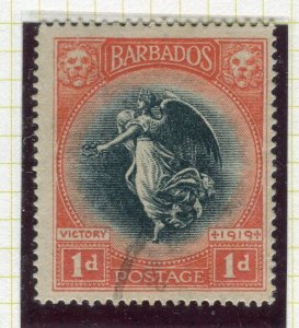 BARBADOS; 1919 early Victory issue used hinged 1d. value