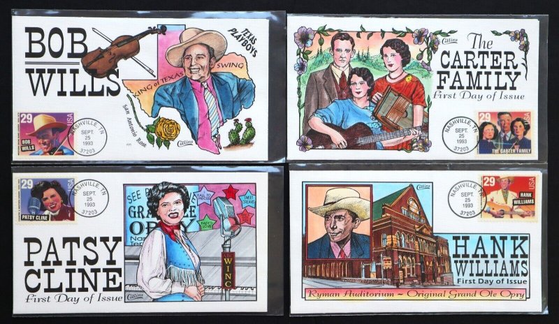 U.S. Used #2771-74 29c Country Music Set of 4 Collins First Day Covers (FDC)