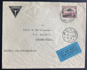 1931 Windhoek South West Africa First Flight Airmail Cover To Johannesburg SA