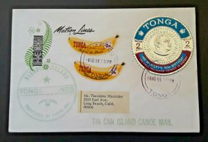 1969 Niuafo'ou Island Tonga To Long Beach CA Embossed Seal Tin Can Canoe Mail
