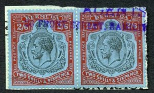 Bermuda SG89a 2/6 PAIR Fiscal Cancel Right Stamp with Break in Scroll Ex Dickgi