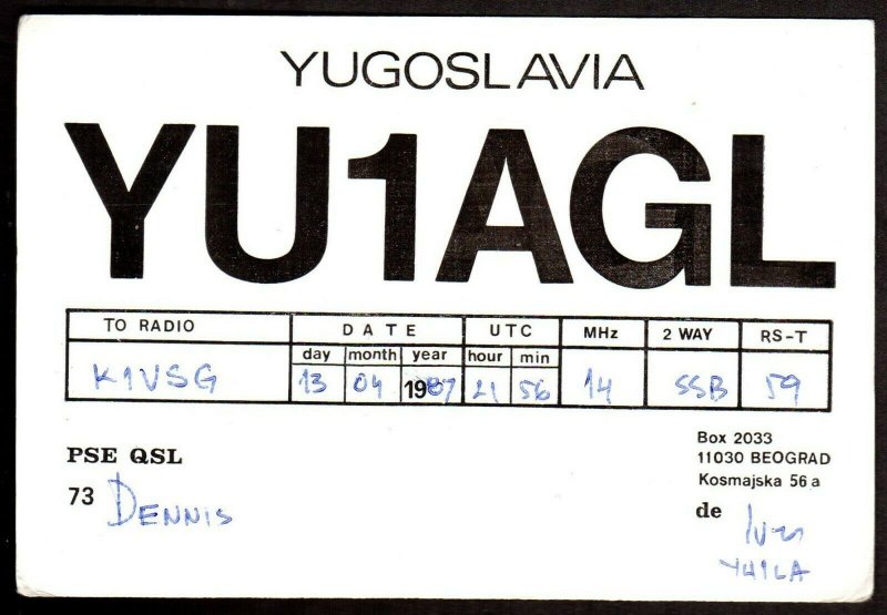 QSL QSO RADIO CARD YU1AGL,Dennis,Photo of Hosutnjak Centre, Yugoslavia (Q4062)