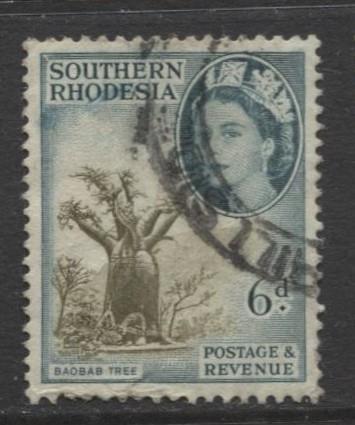 Southern Rhodesia- Scott 87 - QEII Definitives -1953 - Used- Single 6d Stamp