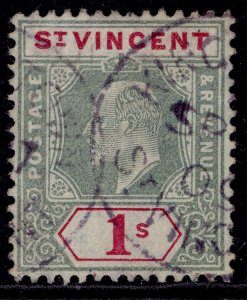 ST. VINCENT EDVII SG90, 1s green & carmine, FINE USED. Cat £60. CDS