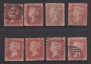 Great Britain 1856 QV 1d Red Sc#20 x 8 Copies Used