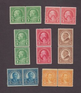 US, 604, 605, 606, 602, 603, 597, 599, COIL PAIRS, MNH, 1923 SERIES MINT NH, OG