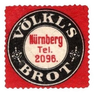 Vintage Germany Poster Stamp Völkl's Bread Nuremberg Tel. 2096