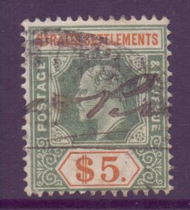 Straits Setts Scott 104 - SG121, 1902 Crown CA $5 fiscally used