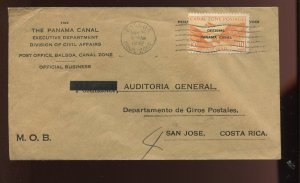 Canal Zone CO2 Airpost Official Used on OB Penalty Cover to Costa Rica CZ MOB11