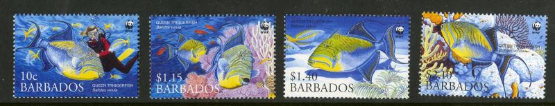 BARBADOS 1102-1105 MNH SCV $6.50 BIN $3.25 MARINE LIFE