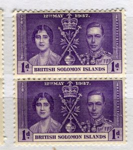 SOLOMON ISLANDS; 1937 early GVI Coronation issue fine Mint hinged 1d. Pair