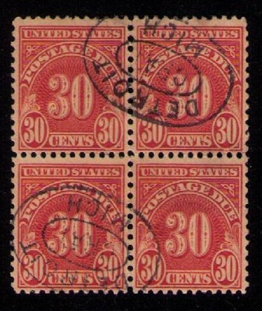 US Sc #J85 Used Zip Block Of Four Detroit Mich Cancelled Ovals F-VF