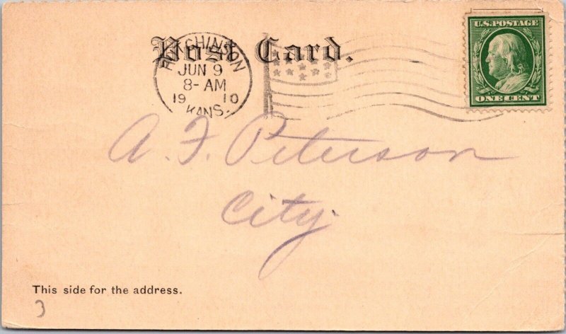 1910 - 1c Stamp - Postal Orcer Card - Flag Cancel - Hutchinson, KS - J1708
