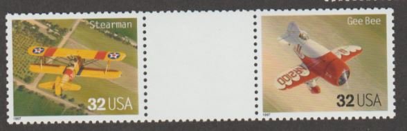 U.S. Scott #3142 Airplane Stamps - Mint NH Vertical Gutter Pair