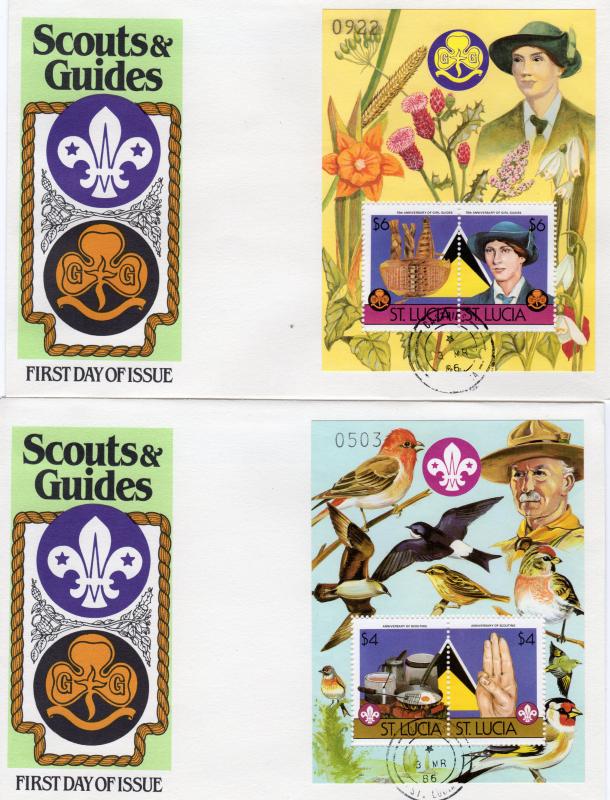 St.Lucia 1986 Scouting/Birds/Flowers 2 S/S perforated  Sc.# 823/824 FDC (2)