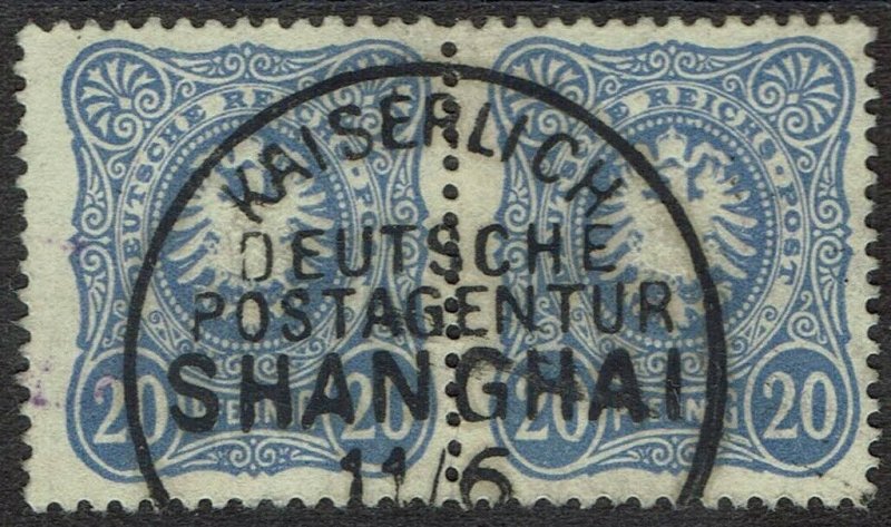 GERMAN PO IN CHINA 1886 EAGLE 20PF PAIR SHANGHAI POSTMARK 