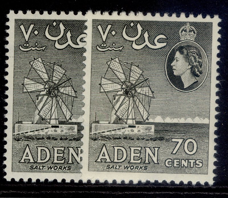 ADEN QEII SG83 + 83a, 70c SHADE VARIETIES, NH MINT. Cat £10.