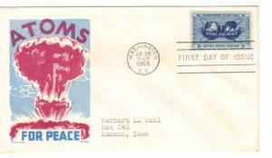 US 1070 (Me-5) 3c Atoms For Peace on FDC Cachet Craft Boll Cachet ECV $10.00