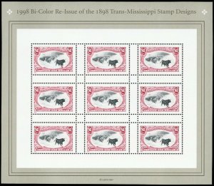 Bi-Color Re-Issue of the 1898 Trans-Mississippi Black Bull Sheet Scott 3210