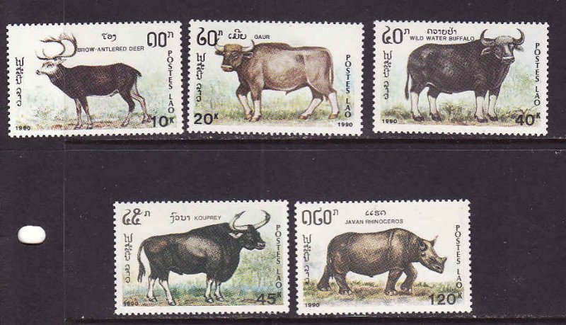 Laos-Sc#1015A-E-unused NH set-Endangered Animals-1990-