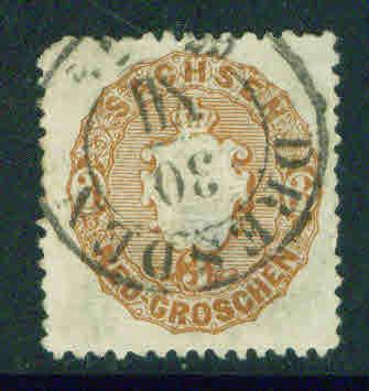 Saxony Scott 19a Dresden Cancel on Bister Brown stamp