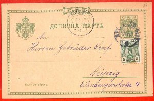 aa1567 - SERBIA - Postal History - STATIONERY CARD to GERMANY added stamps 1901-