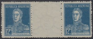 ARGENTINA 1923 SAN MARTIN Sc 330 GJ 569EV STRIPx3 GUTTER AT CENTER MNH VF CV$150 