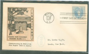 US 796 1937 3c virginia dare commemorative on an addressed fdc with a linprint cachet