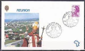 Reunion, 02/MAY/89 Pope John Paul II cancel on a Cachet Souvenir cover.  ^