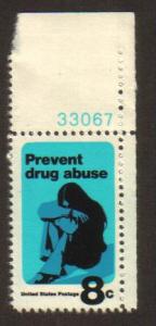 #1438 MNH plate # single 8c Prevent drug abuse 1971 Issue